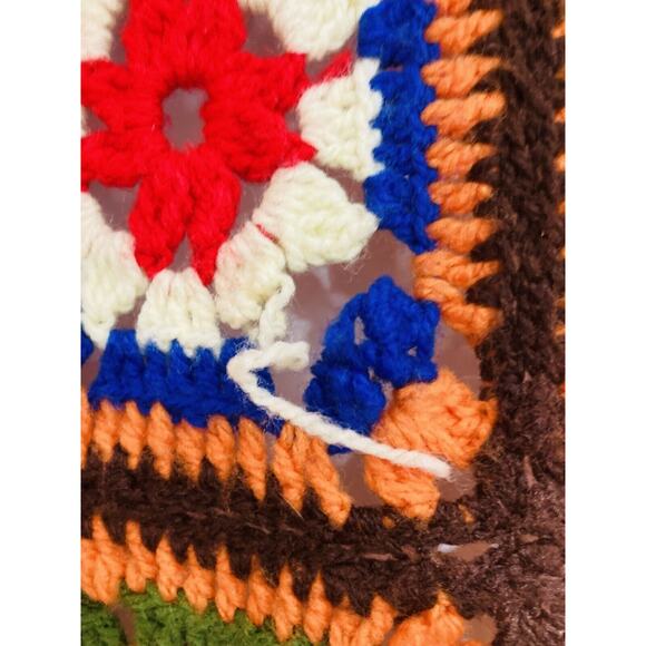 Vintge Handmade Granny Square Afghan Crochet Coverlet Blanket Orange Brown 90x70 - Picture 7 of 9